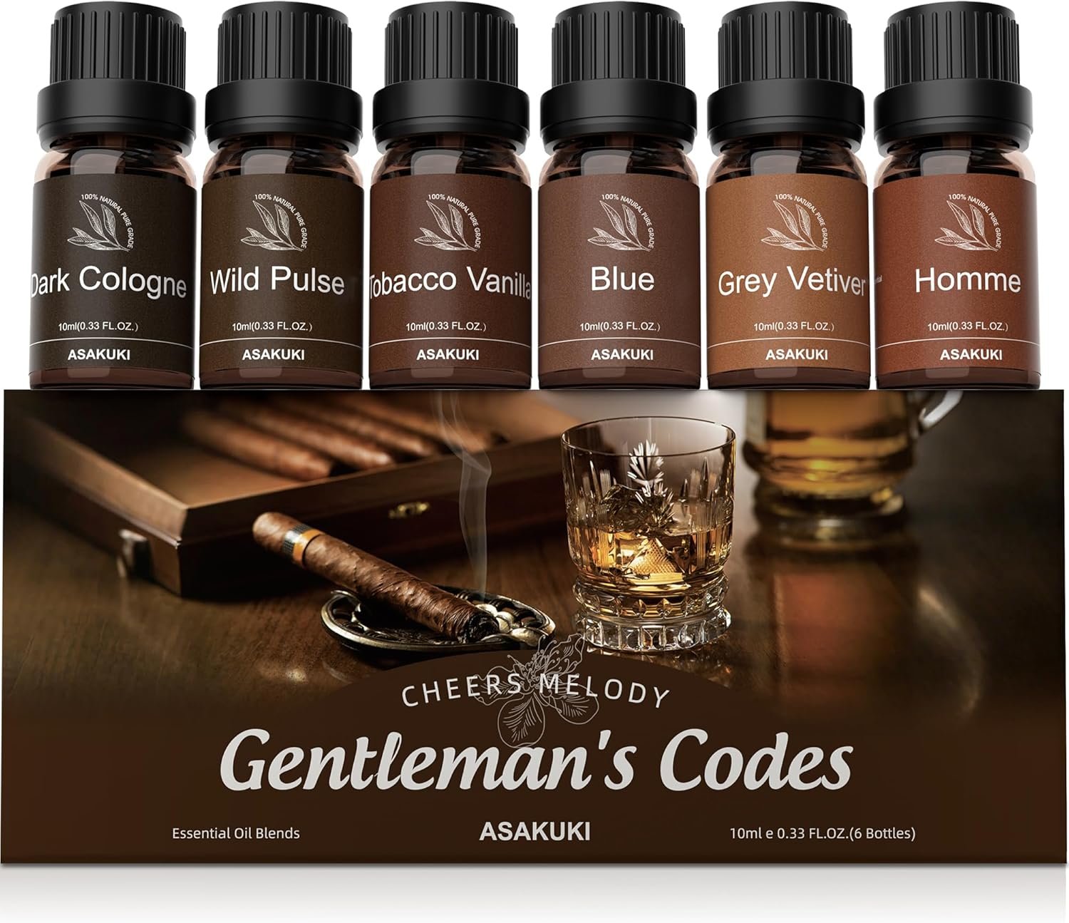 ASAKUKI Essential Oils Set – 6×10ml Cologne-Inspired Unisex Fragrance Oils for Diffusers – Elegant, Clean, and Confident Scents Loved by Women and Men