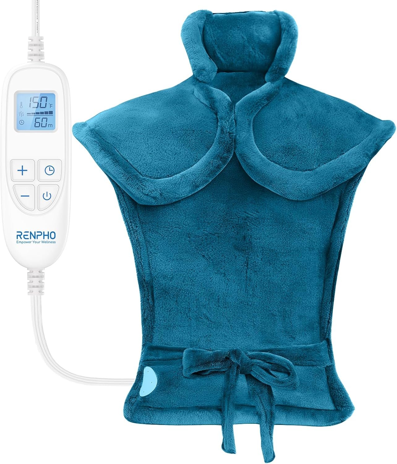 RENPHO Heating Pad for Neck and Shoulders and Back Pain Relief, Christmas Gifts for Women Men Mom, FSA Eligible HSA Store, 24″x33″ Weighted Electric Large Heat Pad, Auto Shut Off, ETL Certified, Blue