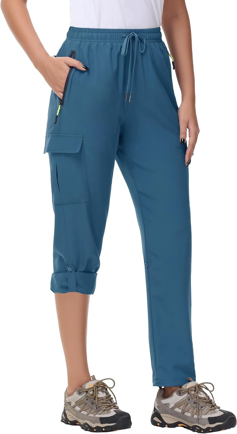 Women’s Hiking Cargo Pants Quick Dry Lightweight Water Resistant UPF 50 Travel Athletic Pants with Zipper Pockets