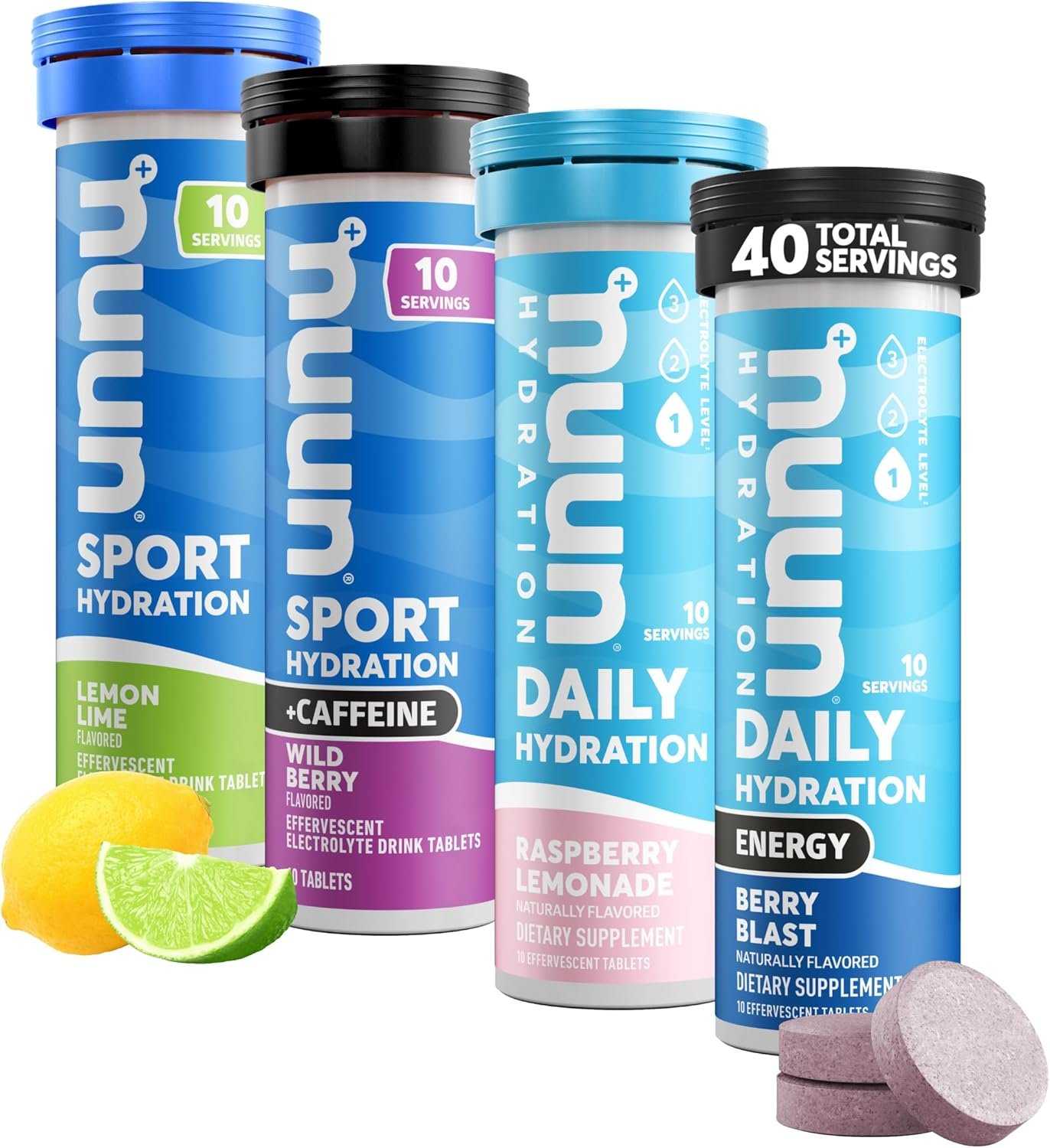 Nuun Hydration Electrolyte Tablets – Dissolvable in Water, Complete Pack | 5 Essential Electrolytes for Hydration | 1g Sugar Drink Mix | Vegan, Non-GMO | 4 Pack (40 Total Servings)